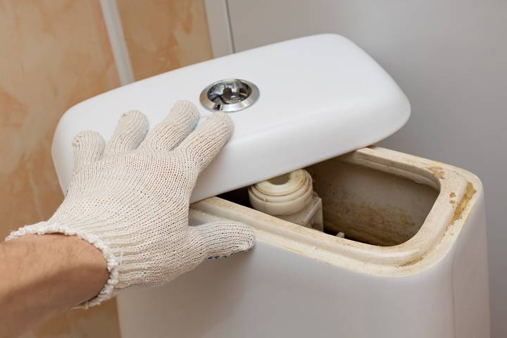 A broken toilet flapper may cause water leaking under toilet.